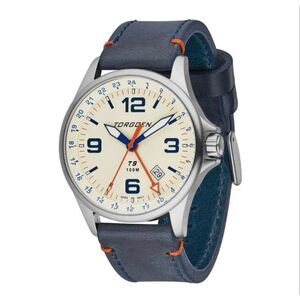 Torgoen TN-1096 T9 Lazuli GMT 42mmc Men's Pilot Watch Blue Leather Band Analog